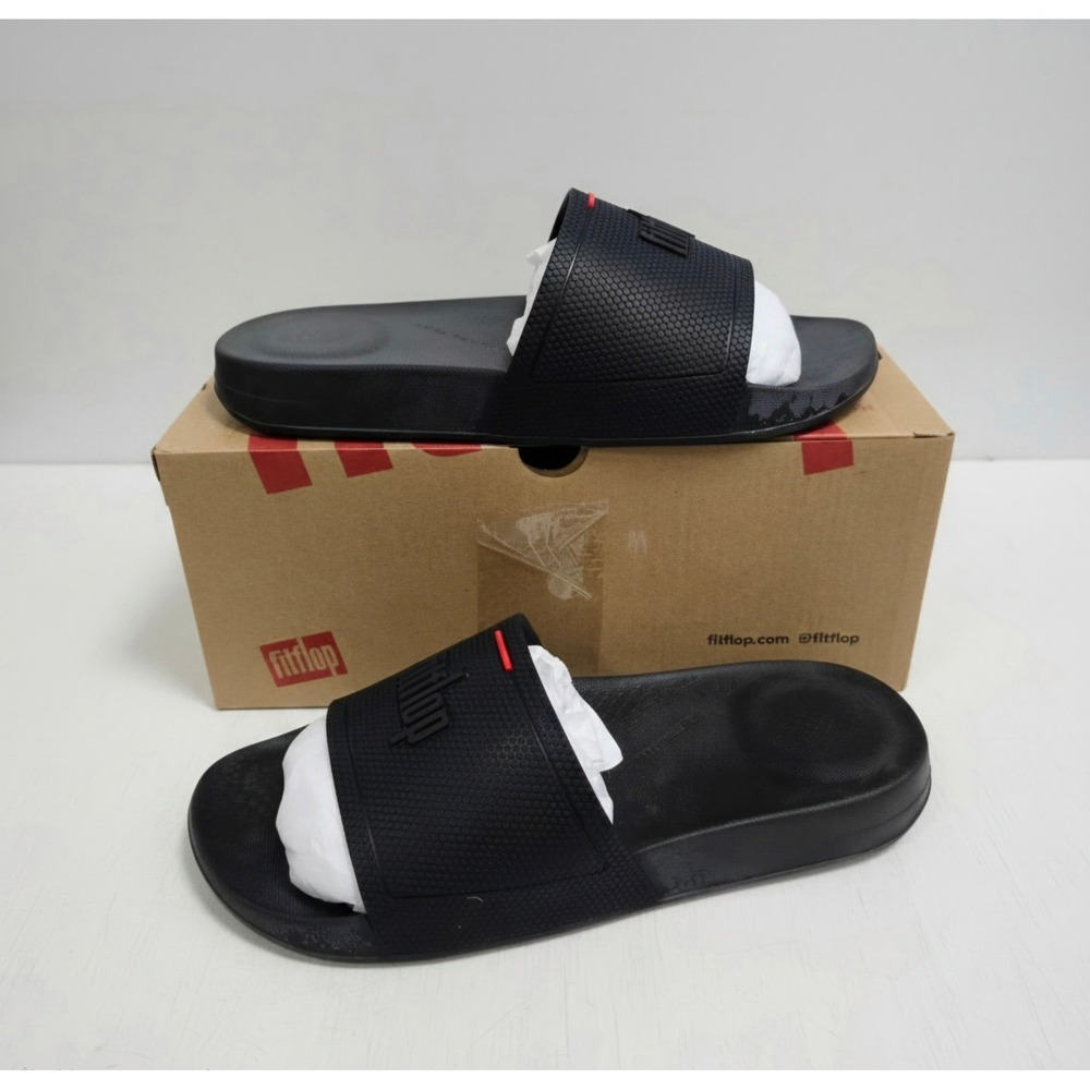 FitFlop iQushion Slides All Black Rubber Sandals DG8-090-050 Mens 7 Womens 9 - Picture 1 of 6